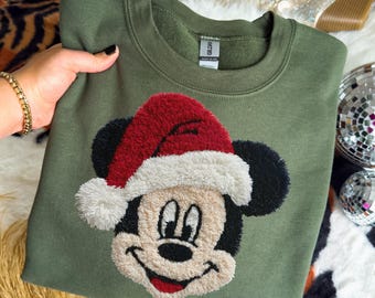 Moletom Mickey de Crochê com Fio Sintético, Camisa para Festa de Natal Feliz da Disney, Camisa Mickey de Natal da WDW Disneylândia, Camisa Família de Natal
