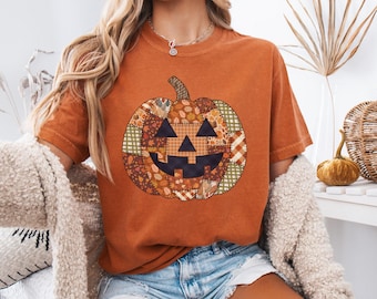 T-shirt citrouille patchwork Comfort Colors® T-shirt citrouille saison des citrouilles Chemise automne automne Chemise Action de grâces Chemise citrouille d'Halloween Citrouille d'automne