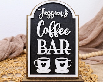 Tabletop Coffee Bar Sign: Custom Wooden Sign with Stand