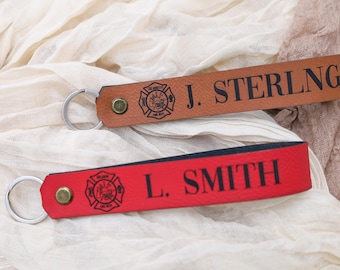 Custom Leather Firefighter Keychain, Firefighter Gift, Fireman Keychain, Maltese Cross Engraved Gift, Fire Department Gift, Gift For Dad