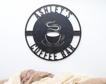 Coffee Bar Wall Sign: Personalized Wooden Decoration for Kitchen or Café
