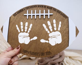 Daddy Handprint Football Sign, Custom Father’s Day Gift, Sports Decor for Dad, Football Theme Gift for Dad, Personalized Keepsake for Coach
