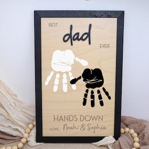 Best Dad Hands Down Sign, DIY Handprint Craft, Personalized Father’s Day Gift from Kids, Custom Wooden Handprint Frame for Dad, Gift For Him