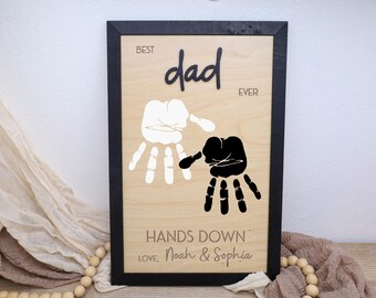 Best Dad Hands Down Sign, DIY Handprint Craft, Personalized Father’s Day Gift from Kids, Custom Wooden Handprint Frame for Dad, Gift For Him