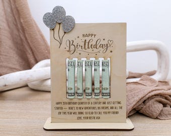 Custom Birthday Money Holder, Personalized Cash Gift with Age & Message, Unique Birthday Gift with Glitter Balloon, Gift for Him or Her