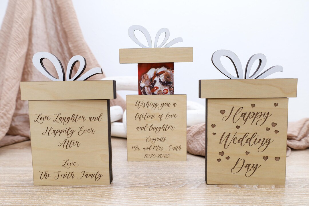 Wedding Gift Card Holder, Wooden Present Box for Bride & Groom