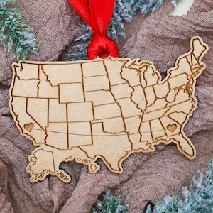 USA States Wood Christmas Ornament,Holidays Friends Gift,Deployment Gifts,Christmas Ornament,Long Distance Ornament,Miles Apart Ornament