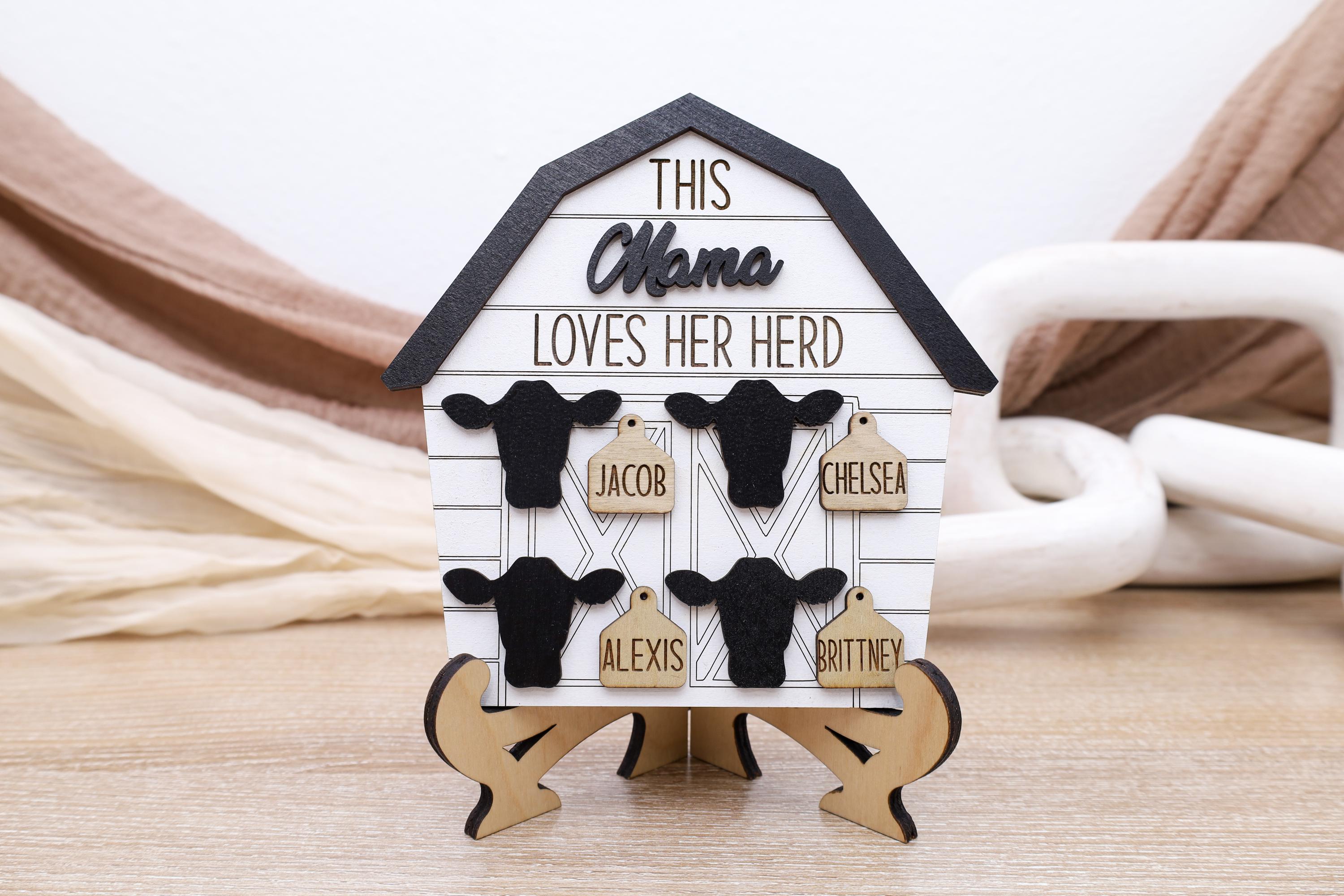 Highland Cow Mom Sign, Custom Cowhide Mama Tag, Wooden Mother's Day Gift, This Mama Loves Herd, Retro Mama Herd Tag, Western Mama Sign
