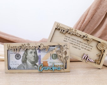 Mothers Day Money Holder, Wooden Birth Flower Cash Holder for Mothers Day, Mother's Day Money Gift Holder, Personalized Mum Gift Cash Holder