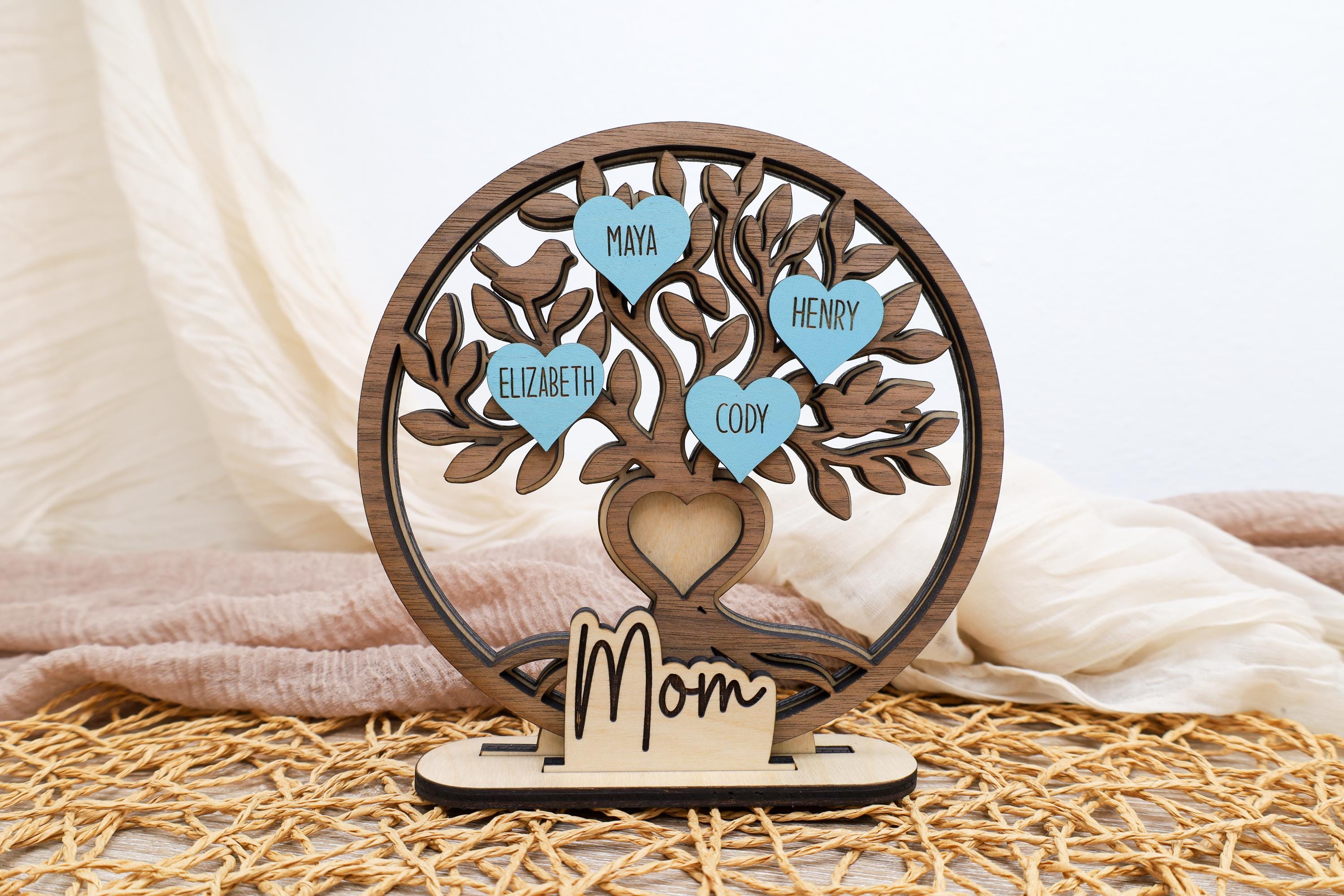 Personalized Family Tree Gift, Wooden Heart Shaped Name Cutouts, Custom ...