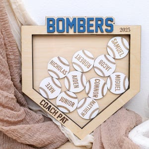 Baseball Coach Gift Idea, Wooden Plaque with Baseballs, End of Season Coach’s Gift, Personalized Softball Coach Gift, Solid Wood Home Plate