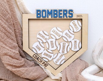 Baseball Coach Gift Idea, Wooden Plaque with Baseballs, End of Season Coach’s Gift, Personalized Softball Coach Gift, Solid Wood Home Plate