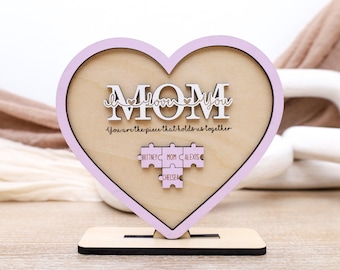 Mom Puzzle Heart Sign, You Are the Piece That Holds Us Together, Mother’s Day Gift for Grandma, Family Name Decor, Mother’s Day Keepsake