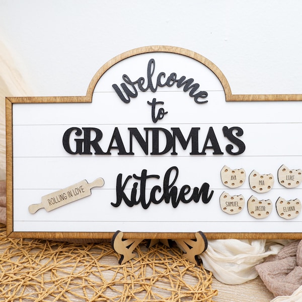 Personalized Grandma Kitchen Sign, Cookies with Grandkids’ Names, Custom Wooden Farmhouse Decor, Mother’s Day Gift, Birthday Gift For Her