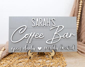 Personalized Coffee Bar Decor: Wooden Tabletop Sign for Kitchen or Coffee Area