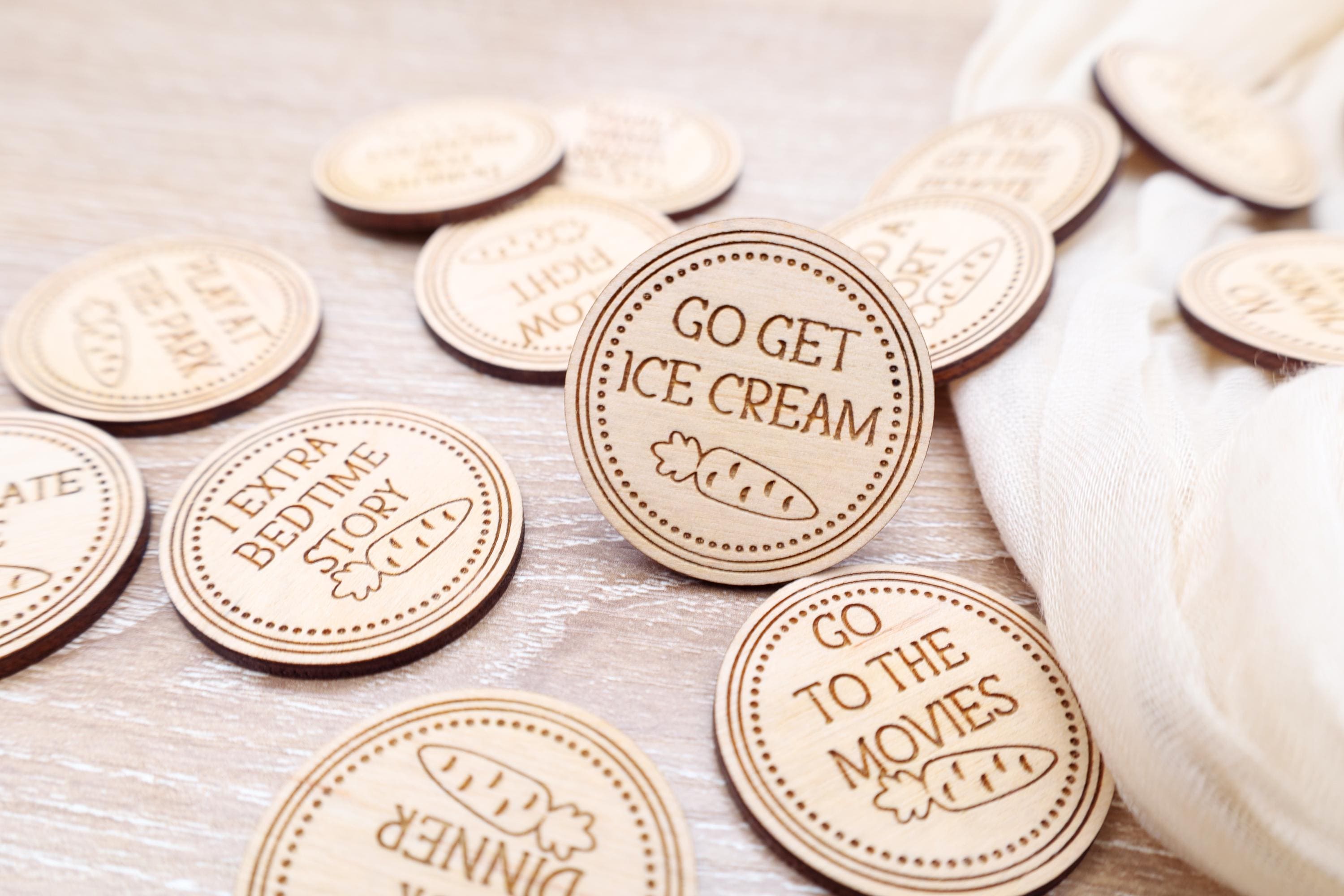 Wooden Reward Tokens, Rewards for Kids, Set of 25 Redeemable Rewards ...