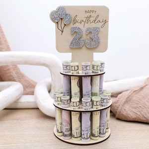 Custom Birthday Money Holder, Wooden Cake Stand Gift Display, Unique Cash Gift Idea, Fun Birthday Centerpiece for Him, Birthday Surprise