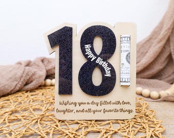 Wooden 18th Birthday Money Holder Card: Milestone Birthday Keepsake