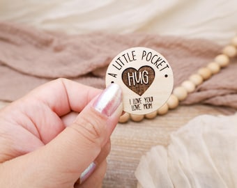 Personalized Pocket Hug Token, Custom Wooden Hug Keepsake Coin with Message, Gift for Kids, Long Distance Love or Military Families Keepsake