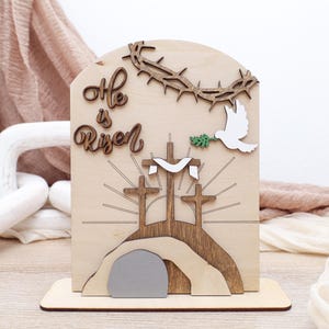 He Is Risen Empty Tomb Decor, Easter Decoration, Easter Gift, Religious Easter Decor, Christian Gift, Resurrection Scene, Easter Display