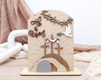 He Is Risen Empty Tomb Decor, Easter Decoration, Easter Gift, Religious Easter Decor, Christian Gift, Resurrection Scene, Easter Display