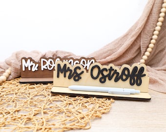 Teacher Desk Sign: Personalized Wooden Name Plate for Classroom or Office