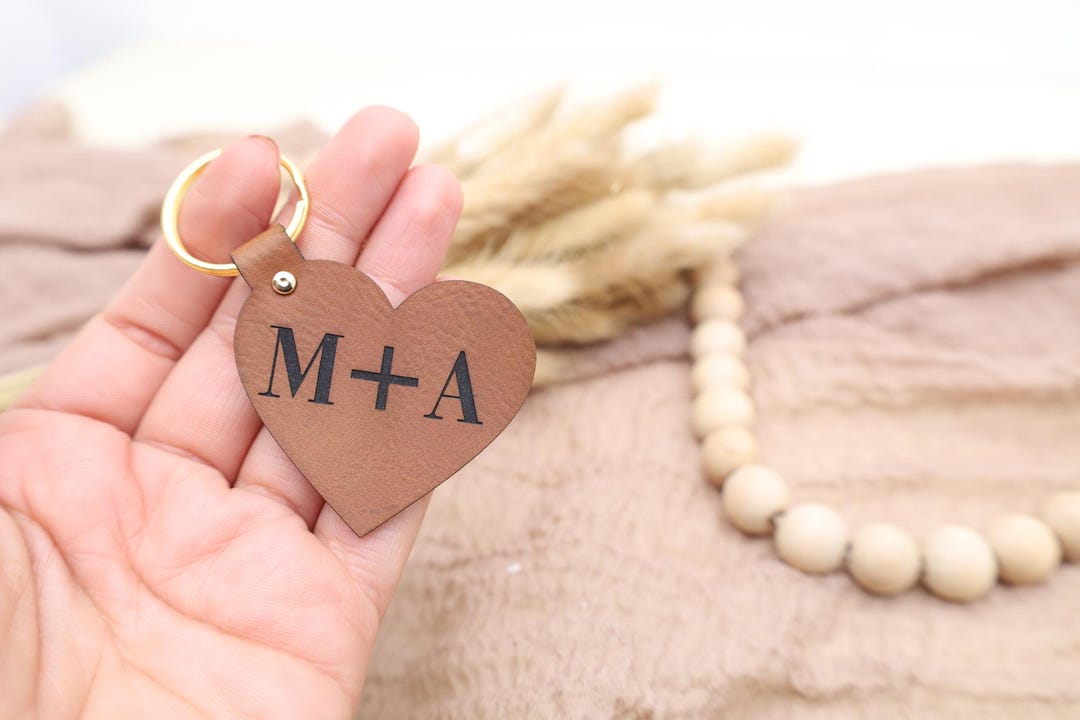Heart Leather Keychain With Custom Initials, Leather Keychain, Custom ...