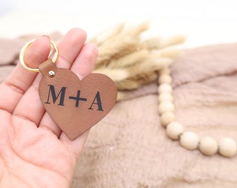 Heart Leather Keychain with Custom Initials, Leather Keychain, Custom Initials Keyring, New Car Gift, Anniversary Gift, Gift For Him