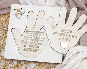 Godparent Proposal Hand Sign, Custom Baby Handprint Gift, Baptism Invitation, Gift for Godmother & Godfather, Personalized Baptism Gift Idea
