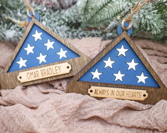 Personalized Military Flag Ornament, Folded Flag Memorial Ornament, Military Memorial Ornament, Veteran Memorial Ornament, Remembrance Gift