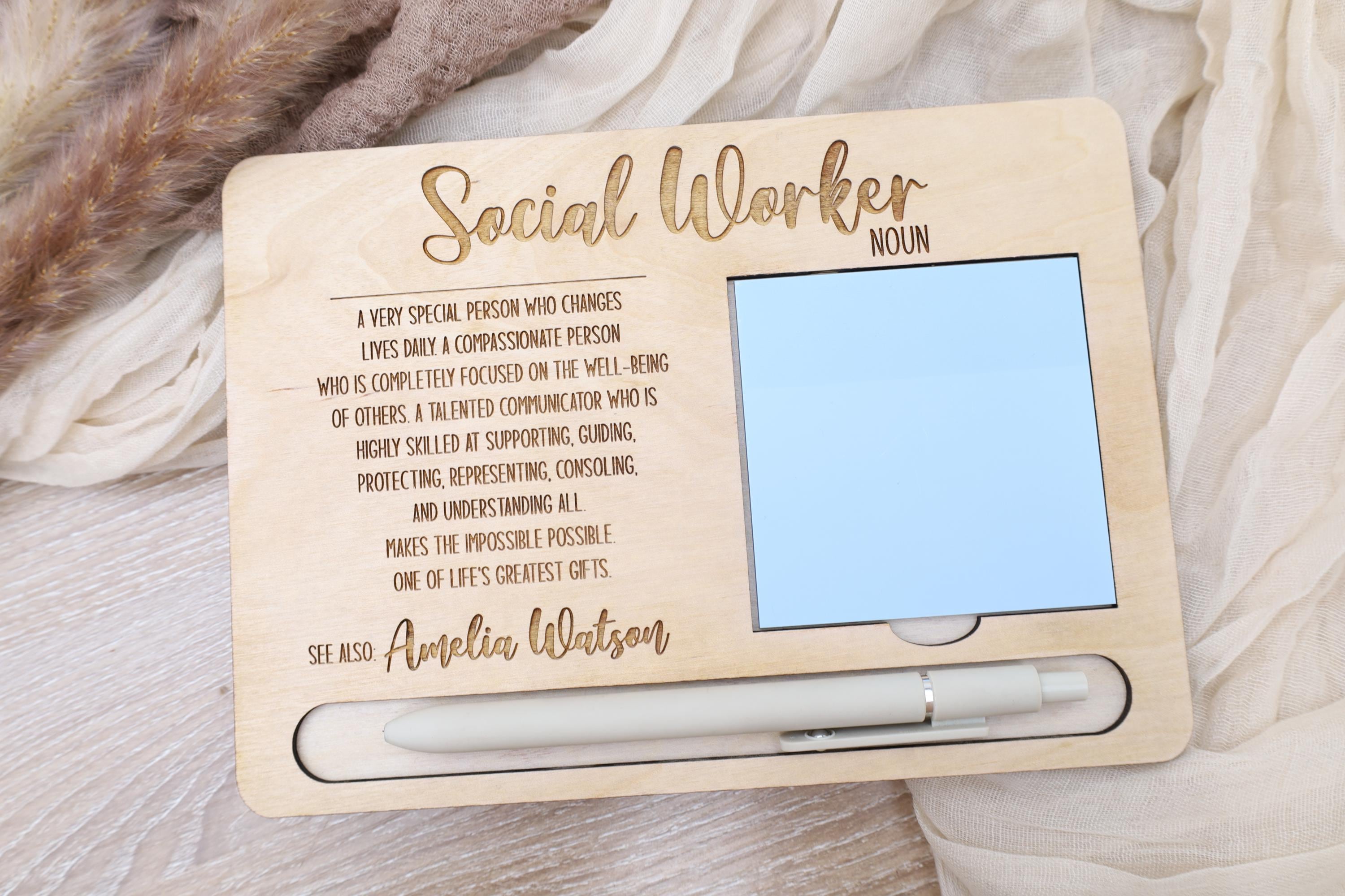 Social Worker Desk Organizer, Custom Social Worker Sticky Note Holder, Unique Office Gift, Gift for Social Worker, Social Work Grad Gift