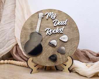 Personalized Guitar Sign, Custom Father’s Day Gift for Music Dad, Wooden Wall Decor, Unique Music Lover Gift for Him, Custom Guitar Wall Art