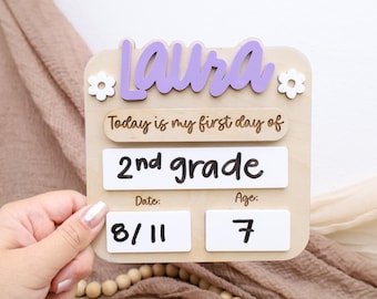 Wooden Back to School Sign for Kids, Last Day and First Day Sign, Dry Erase School Board, Kindergarten Milestone Photo Prop, Kids Name Sign