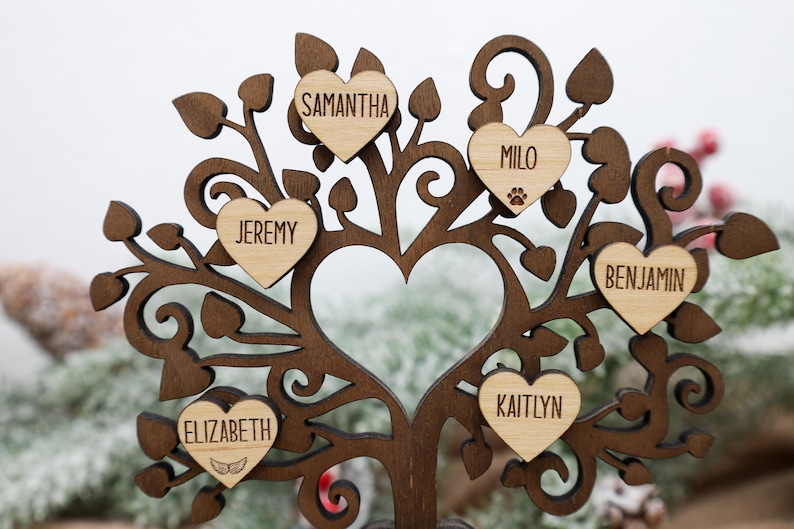 Personalized Wooden Family Tree – Custom Engraved Hearts With Family ...