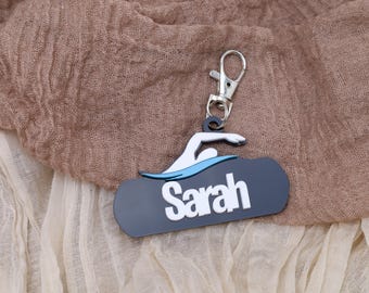 Custom Swim Team Keychain, Swimmer Name Tag, Swim Coach Gift, Swimming Accessories, Swim Bag Tag, High School Swim Gift, Team Spirit Gift