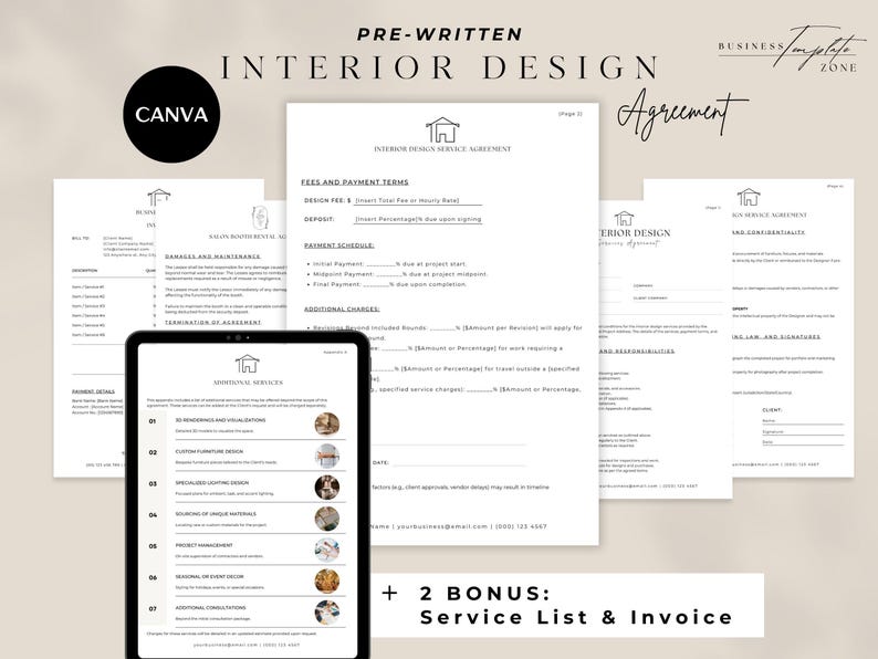 Interior Designer Client Contract Template | Services Agreement | New ...