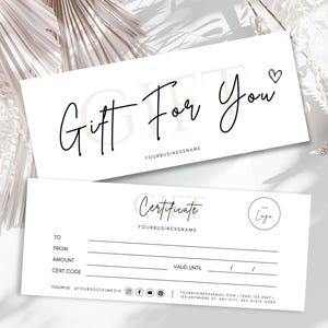 Modern Gift Certificate Template, Editable Logo Gift Vouchers, Printable Personalised Gift Card For Small Business, Gift Guide Template