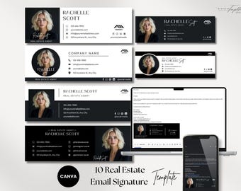 Pakiet szablonów podpisów e-mail, nowoczesny podpis agenta nieruchomości w Gmailu, edytowalny szablon stopki agentów nieruchomości, narzędzie do marketingu e-mailowego, Canva