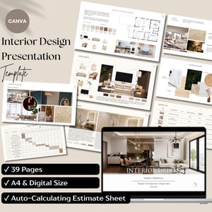 Interior Design Presentation Template, Client Proposal, Mood Board, Furniture Layout, Budget Sheet, Printable Digital for Designers, Studios