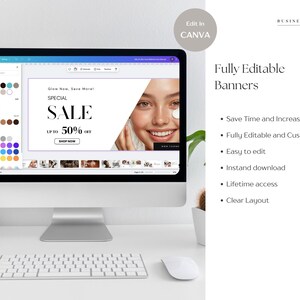 Skincare Website Banners Template Set For Skin Care Online Store Web Banner, Pre-made Shopify Wix Banners, Beauty Branding, Makeup, Canva