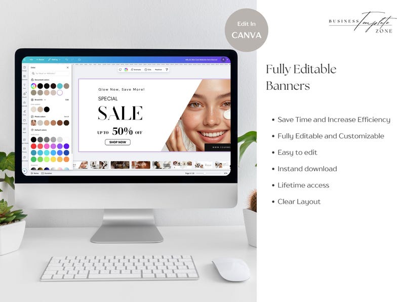 Skincare Website Banners Template Set For Skin Care Online Store Web Banner, Pre-made Shopify Wix Banners, Beauty Branding, Makeup, Canva
