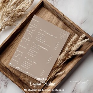 Minimalist Small Business Price List Template, Printable Beauty Salon Price Sheet,Editable Canva Template, Nail Service, 5x7 US Letter A4 A5