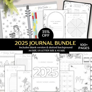 2025 Journal Bundle, Printable Planner Pages, Yearly Monthly Tracker, Mood Calendars Template, Habit Wellness Log, Self-Care, Self-Love