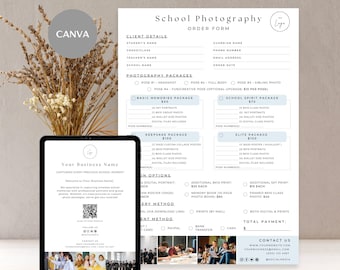 School Photography Order Form, Editable Pre School Photography Invoices, Photo Pricing Guide Sheet, Photographer Picture Business Order Form