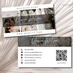 QR Code Sign Photographer Business Card Template, Editable Photos Business Card, Wedding, Newborn Photography, Marketing Brochure, Two-Sided
