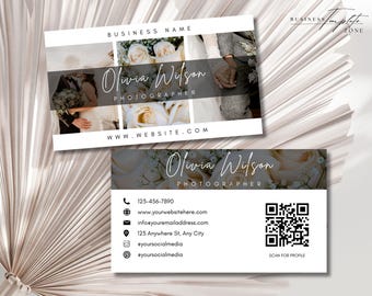 QR Code Sign Photographer Business Card Template, Editable Photos Business Card, Wedding, Newborn Photography, Marketing Brochure, Two-Sided