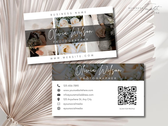 QR Code Sign Photographer Business Card Template, Editable Photos Business Card, Wedding, Newborn Photography, Marketing Brochure, Two-Sided