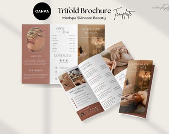 Medspa Skincare Beauty Trifold Brochure Template | Editable Facial Services Price List, Massage Menu, Esthetician Brochure Salon Marketing