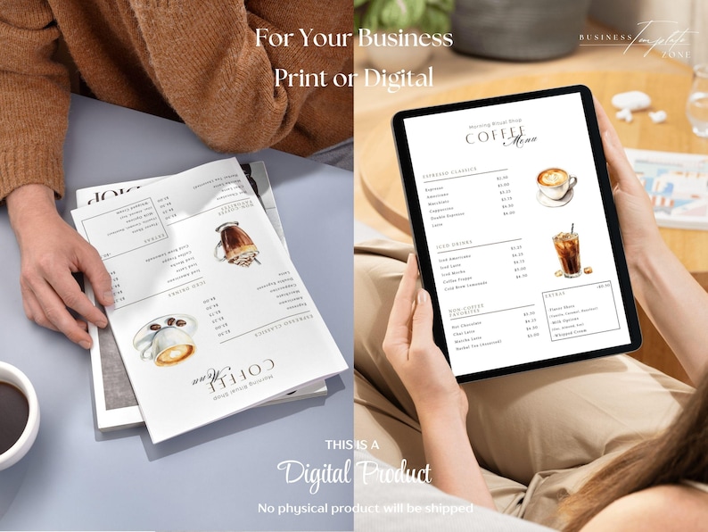 Coffee Menu Template, Editable Cafe Price List, Drink Menu Sign, Espresso List, Coffee Shop Board, Restaurants Bars, A4, A5, US Letter, 5x7