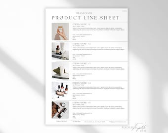 Editable Product Line Sheet Template, Wholesale Order Form, Products Catalogue, Printable Price List, Skin Care Product Display Sheet, Canva